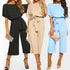 2019 Women Summer Short Sleeve Jumpsuits Office Lady Elegant Overalls Tracksuit For Women Wide Leg Pant Womens Rompers With Belt