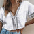 2019 Womens Lace-up Lace Patchwork Kimono Tops Womens Sexy Cardigan Short Blouse Shirt Ladies Casual Loose White Summer Shirts
