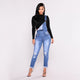 2019 new fashion casual commuter hole fashion elastic one-piece denim overalls women's jeans
