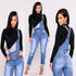 2019 new fashion casual commuter hole fashion elastic one-piece denim overalls women's jeans