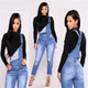 2019 new fashion casual commuter hole fashion elastic one-piece denim overalls women's jeans