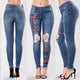 2019 new fashion casual commuter shopping hole embroidery high elastic denim pants pants trousers women