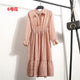 29 Colors Beautiful Fashion Spring Autumn Women Long Sleeve Dress Retro Collar Casual Slim Dresses Floral Printing Chiffon Sexy