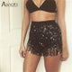 AKYZO 2019 Luxury Sequined Tassel Skirt Women Silver A Line Sexy Shining Nightclub Wear Lady Beach Mini Skirts