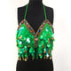 AKYZO Bling beading summer beach short top tees Backless sash punk crop top women Sexy sequin tassel performance cami