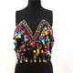 AKYZO Bling beading summer beach short top tees Backless sash punk crop top women Sexy sequin tassel performance cami