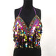 AKYZO Bling beading summer beach short top tees Backless sash punk crop top women Sexy sequin tassel performance cami