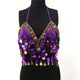 AKYZO Bling beading summer beach short top tees Backless sash punk crop top women Sexy sequin tassel performance cami