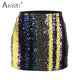 AKYZO High quality Rainbow Striped Sequin short Skirts 2018 Summer Sexy Women Club Party Slim Bodycon Mini Skirts for lady