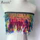 AKYZO Strapless Tassel Fringe Sequin Crop Top Women Fashion Party Bandage Short Top Sexy Holiday Summer Beach Cami