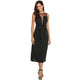 AL'OFA Women Long Cocktail Dresses O-Neck Short Sleeveless Hollow Patchwork Sexy Party Dress Female Clothing