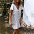 Affogatoo Casual v-neck summer cotton linen dress women Ruffle buttons loose mini dress Holiday beach shift dresses ladies 2019
