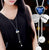 BYSPT Zircon Black Rose Flower Long Necklace Sweater Chain Fashion Metal Chain Crystal Flower Pendant Necklaces Adjusted
