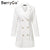 BerryGo Office lady solid women's blazer dress Elegant ruffle casual blazer 2018 Autumn winter double-breaste slim blazer dress