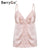 BerryGo Sexy lace white satin camis summer camisole Spaghetti strap pink tank tops women Elegant buttons streetwear ladies shirt