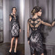 Black Cocktail Dresses High Neck Sheer Long Illusion Lace Appliques Long Sleeve Short Graduation Dresses Custom Made