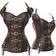 Black Sexy Corsets Bustiers Gothic Steampunk Clothing Faux Leather Steel Boned Waist Trainer Shapers Steampunk Overbust Tops
