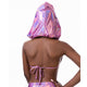 Bling Holographic Laser Pu Tank Top Hooded Lace Up Sexy Backless Low Cut Slim Crop Top Summer Women Tops Club Music Festival