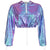 Bling Laser Holographic Hooded Jacket Casual Hoodies Tops Fashion Women Long Sleeve Elastic Drawstring Sweatshirt Workout Tops