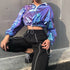 Bling Laser Holographic Hooded Jacket Casual Hoodies Tops Fashion Women Long Sleeve Elastic Drawstring Sweatshirt Workout Tops