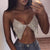 Bling Silver Gold Rhinestones Halter Bra Crop Top Women Sexy Backless Deep V Neck See Through Tank Tops 2019 Summer Beach Top