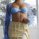 Blue Mesh See Through T Shirts Long Flare Sleeve Bandage Crop Top With Bra Outside 2019 Summer Breathable tshirt Lady Streetwear