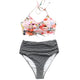 CUPSHE Flower Print Tank Bikini Set Women Lace up High Waisted Striped Two Piece Swimwear 2019 Beach New Shirring Bath Swimsuits