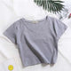 Casual Solid Letter Print Short Tops Women Vogue Short Sleeve Slim T-shirts Summer Ladies Fashion Graphic Simple Women Tees New