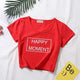 Casual Solid Letter Print Short Tops Women Vogue Short Sleeve Slim T-shirts Summer Ladies Fashion Graphic Simple Women Tees New
