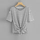 Casual Striped Short Sleeve Lace Up Tops Women O-neck Cotton Loose Black White Tees Summer Ladies Fashion Simple Wild T-shirts