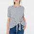Casual Striped Short Sleeve Lace Up Tops Women O-neck Cotton Loose Black White Tees Summer Ladies Fashion Simple Wild T-shirts