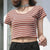 Casual Striped Slim Short T-shirts Women O-neck Shorts Sleeve Summer Tees Streetwear Fashion Simple Wild T-shirts Multicolor New