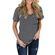 Casual V-neck Striped Summer T-shirts Women Short Sleeve Pockets Plus Size Tees Streetwear Ladies Vogue Simple Wild Tops New