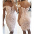 Champagne 2019 Elegant Cocktail Dresses Mermaid Off The Shoulder Short Mini Lace Beaded Party Plus Size Homecoming Dresses