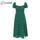 Conmoto 2019 Summer Vintage Party Dress Square Collar Ruffle Elegant Sexy Dress Beach Female Green Mid Dresses Vestidos