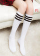 Cotton Ladies Knee High 3 Line Striped Cotton Socks Knee High Women Solid Socks School Party Cheerleader Supplies