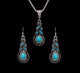 Fashion Jewelry Hot Sale Ethnic Blue Stone Jewelry Sets Tibetan Silver Necklace Earrings For Women Free Shipping