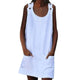Crew Neck Women Dresses Shift Daily Casual Button Plain Cotton Dresses 3.5