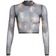 Cute Angels Printing See Through T Shirts Women Long Sleeve Breathable Crop Top 2019 Summer Top Lady Casual Bottoming tshirt