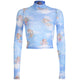 Cute Angels Printing See Through T Shirts Women Long Sleeve Breathable Crop Top 2019 Summer Top Lady Casual Bottoming tshirt