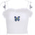 Cute Butterfly Flowers Embroidery Camis Women Fashion Fluffy Low Cut Crop Tops 2019 Summer Top Sexy Backless Camisole Streetwear