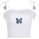 Cute Butterfly Flowers Embroidery Camis Women Fashion Fluffy Low Cut Crop Tops 2019 Summer Top Sexy Backless Camisole Streetwear
