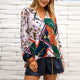 Deep V-neck Long Sleeve Print Loose Shirt Women Fashion Comfortable Wild Blouse Plus Size Female Casual Sexy Chiffon Tops Spring