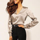 Deep V-neck Solid Long Sleeve Shirts Women Casual Loose Simple Wild Summer Blouses Business Office Lady Fashion Elegant Shirts