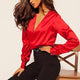 Deep V-neck Solid Long Sleeve Shirts Women Casual Loose Simple Wild Summer Blouses Business Office Lady Fashion Elegant Shirts