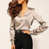 Deep V-neck Solid Long Sleeve Shirts Women Casual Loose Simple Wild Summer Blouses Business Office Lady Fashion Elegant Shirts