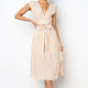Deep V-neck Striped Lace Up Midi Dresses Women Casual Sleeveless A-line Dress Summer Ladies Fashion Party Dress Vestidos New