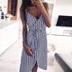 Deep V-neck Striped Summer Dress Women Sexy Spaghetti Strap Lace Up Dresses Summer Ladies Fashion Hem Irregular Dress Vestidos