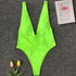 Deep v-neck neon swimwear women 2019 monokini shirred one piece swimsuit white push up swimming bathing suit for women beachwear