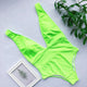 Deep v neck one piece swimwear Neon green swimsuit female monokini High cut bikini Floral print swimwear women 2019 badpak dames